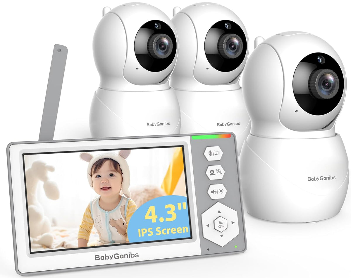 Baby Monitor with 3 Cameras Standby for 23-Hour Battery, Remote Control 4.3'' IPS Video Baby