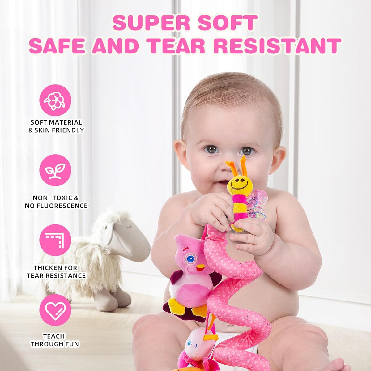Jollybaby Baby Car Seat Stroller Toys, Plush Activity Hanging Spiral Activity Pram Crib with Music