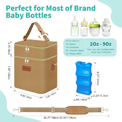 PIIOSER Breastmilk Cooler Bag with Ice Pack Fits 6 Baby Bottles Up to 9 Ounce, Insulated Baby