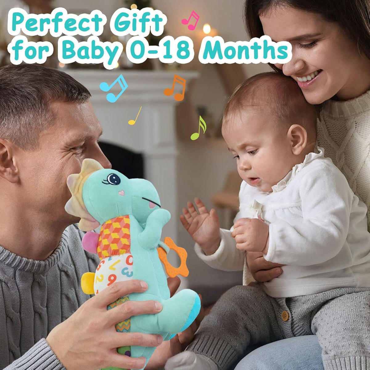 Baby Dino Plush Soft Stuffed Animal Toy for 0-3-6-12+ Months,Infant Musical Toy with