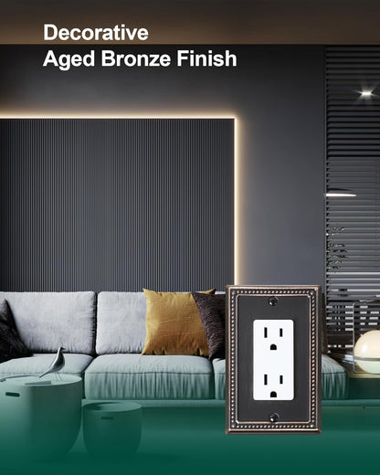 6-Pack Decorator Outlet Cover Plate, Decorative Switch Plates and Outlet Covers, Aged Bronze Metal