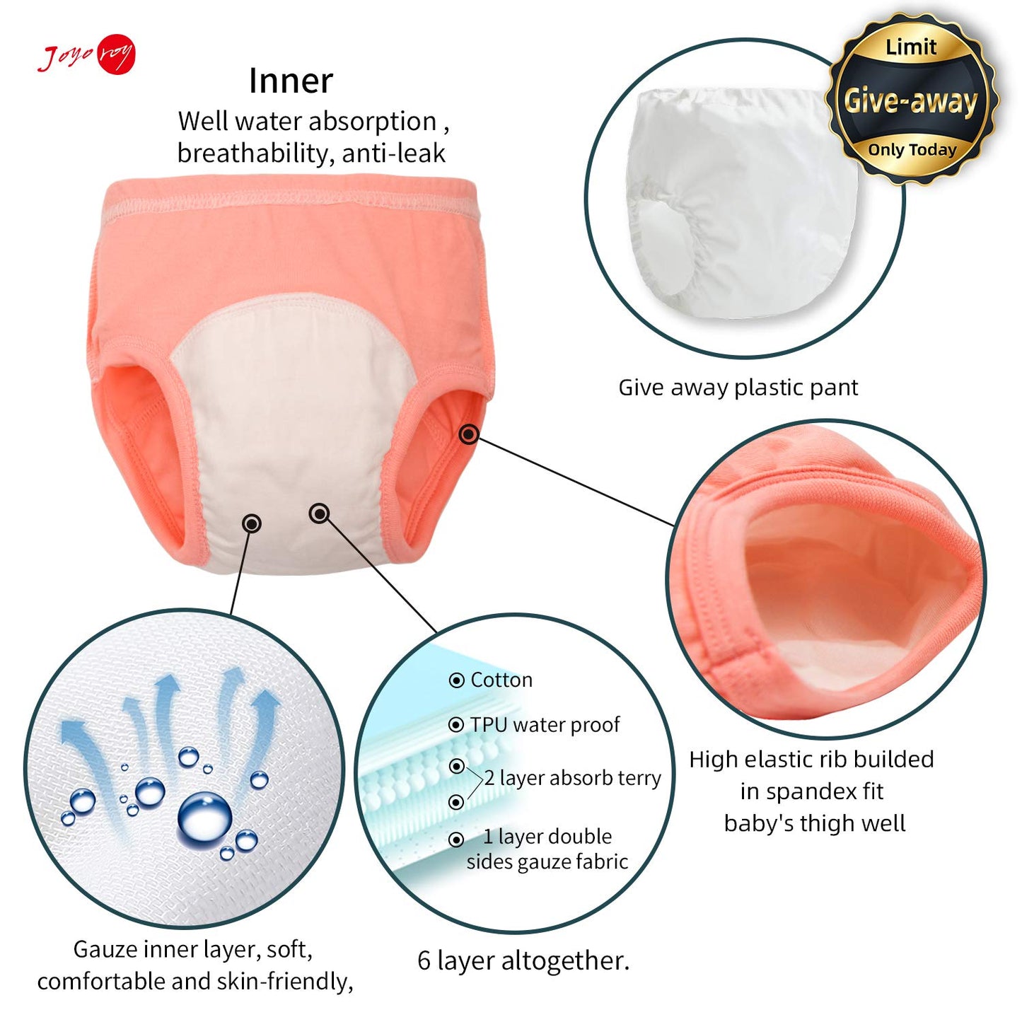 Joyo roy 6Pcs Potty Training Underwear for Boys and Girls 100% Cotton Soft Absorbent Potty Training