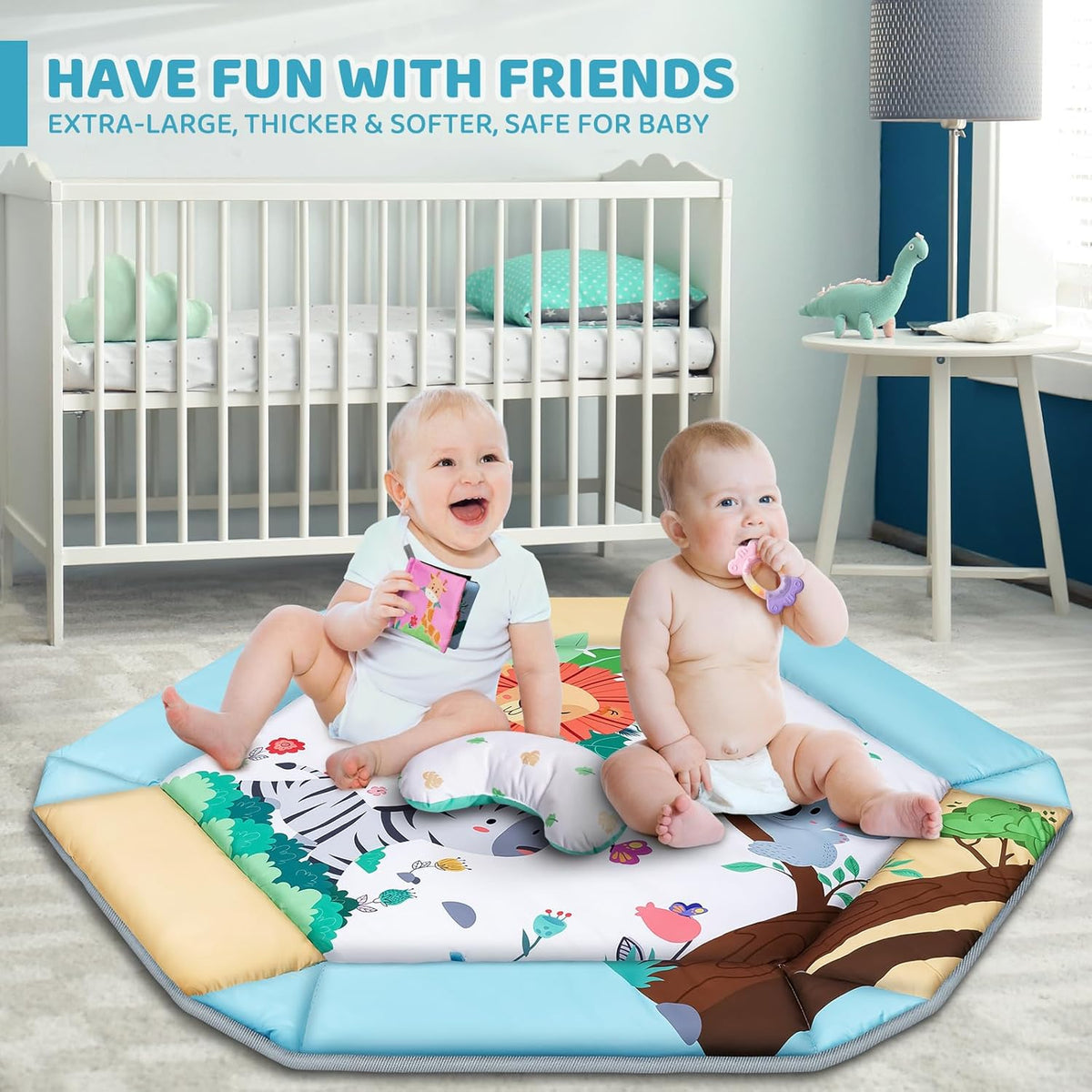 Baby Gym Play Mat, 8-in-1 Tummy Time Mat & Ball Pit with 6 Toys, Washable Baby Activity Play Mat