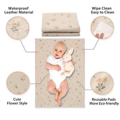 Vegan Leather Baby Changing Mat - Wipeable Portable Changing Pad, Foldable Travel Changing Mat for
