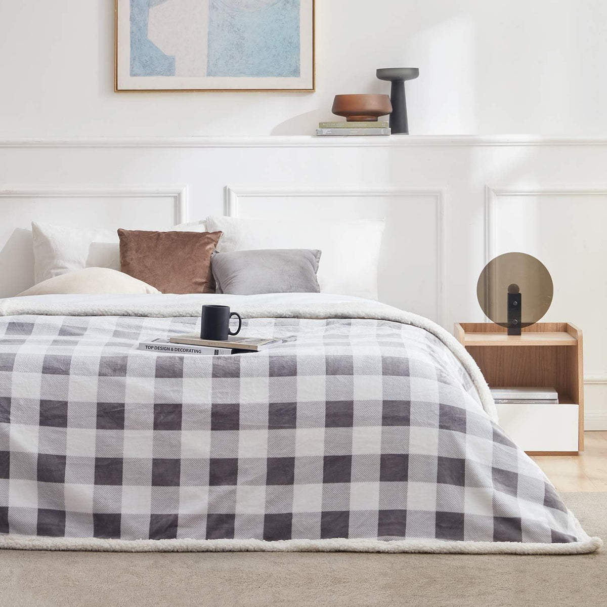 Touchat Sherpa Plaid Twin Blanket 60" X 70", Fuzzy Fluffy Soft Cozy Throw Blanket, Twin Size Plush