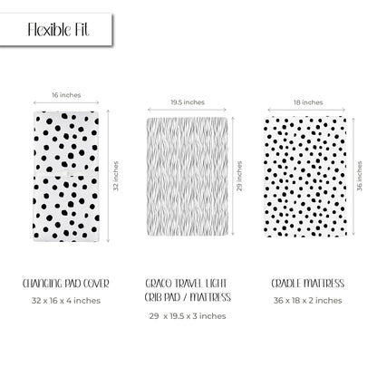 Changing Pad Cover Set | Cradle Sheet 2 Pack 100% Jersey Cotton Black and White Abstract Stripes