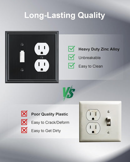 2-Pack Combo Toggle/Duplex Light Switch Cover Plate, Black Wall Outlet Cover Plate, Decorative Wall