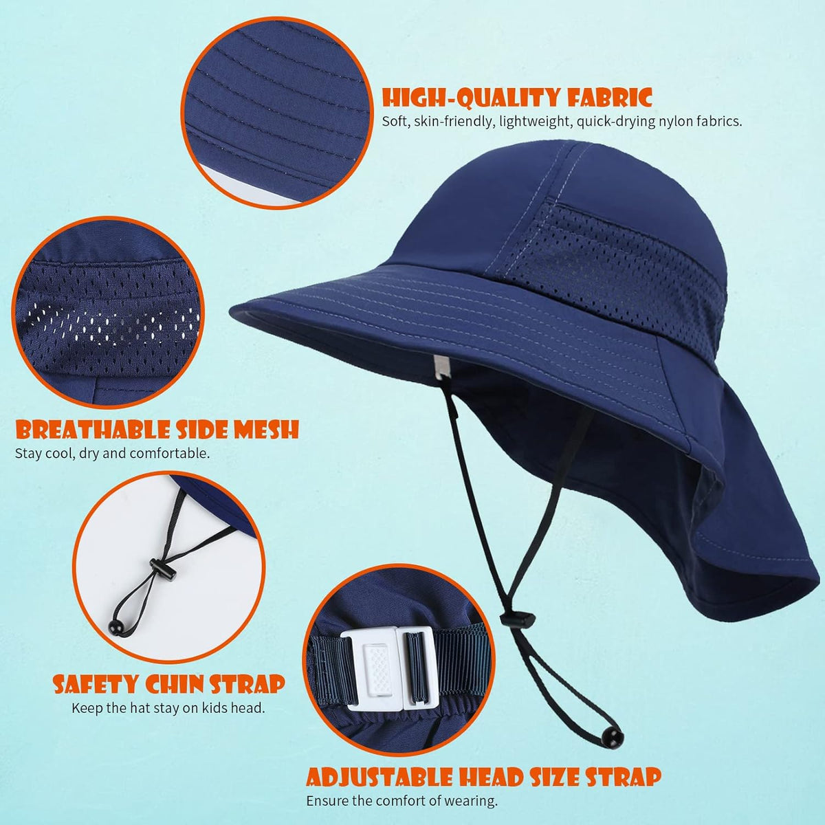 Toddler Baby Sun Hat Kids Summer UPF 50+ for Boys Girls Adjustable Beach Hats with Bucket Wide Brim
