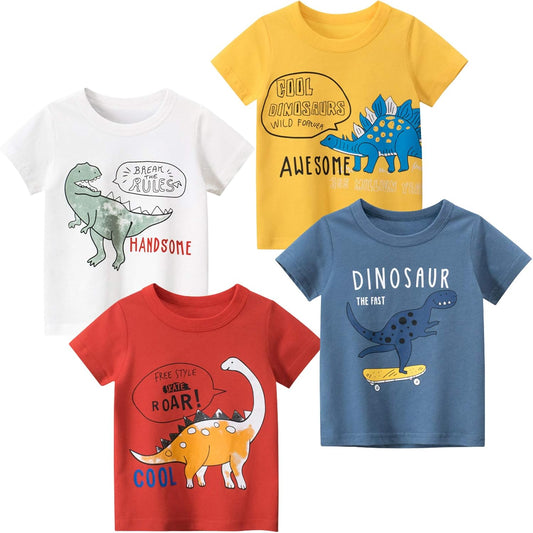 Boys' 4-Pack Excavator Short Sleeve Crewneck T-Shirts Top Tee Size 2-7 Years Toddler Boys' Value