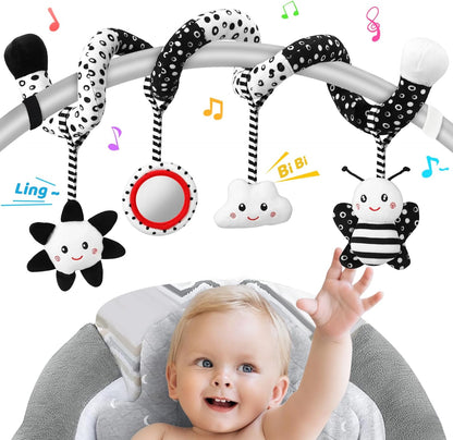 Car Seat Toys Hanging and Stroller Toys for Babies 0-6 Months，High Contrast Baby Toys for Newborn 0