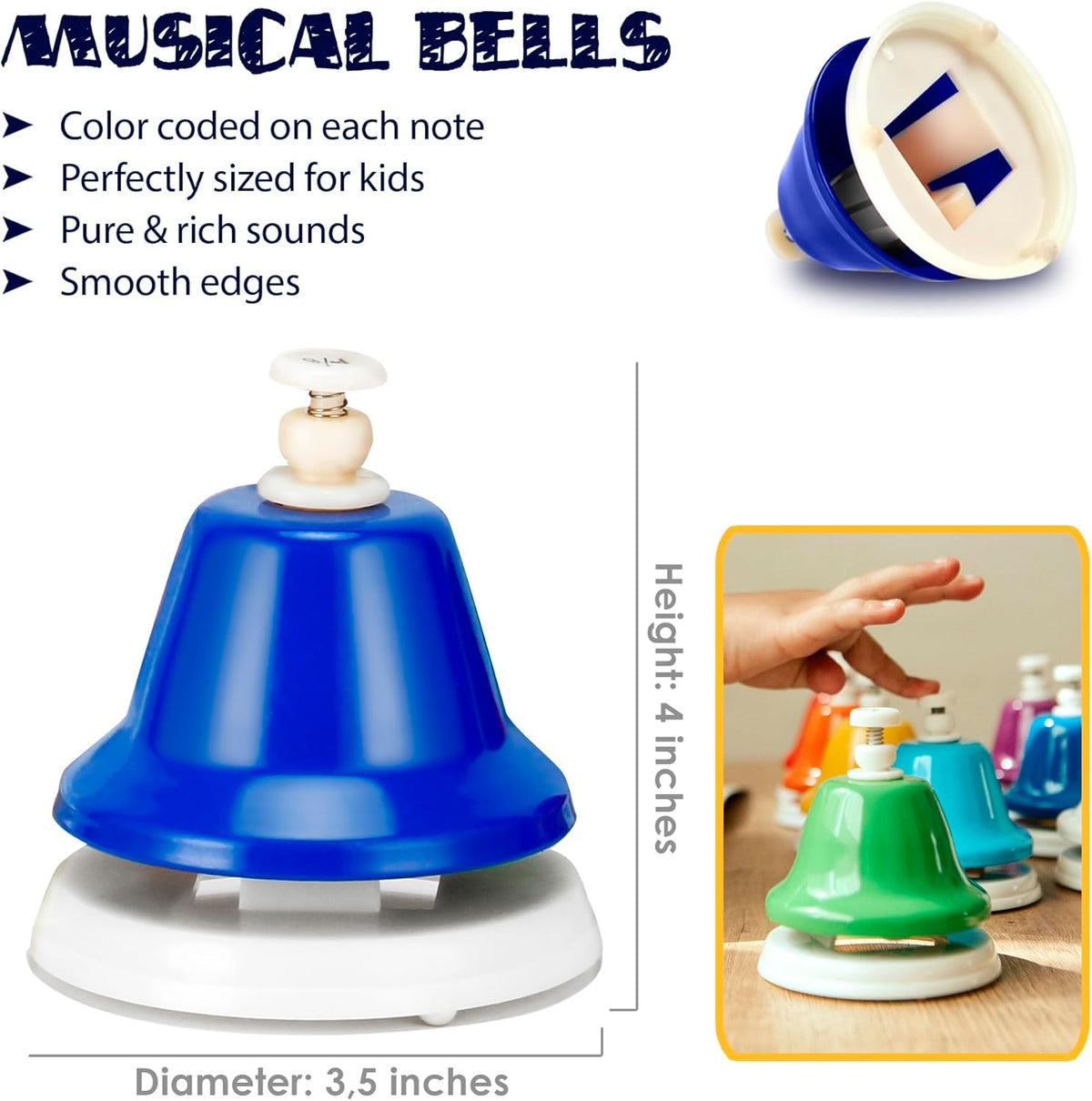 MINIARTIS Desk Bells for Kids | Educational Music Toys for Toddlers 8 Notes Colorful Hand Bells Set