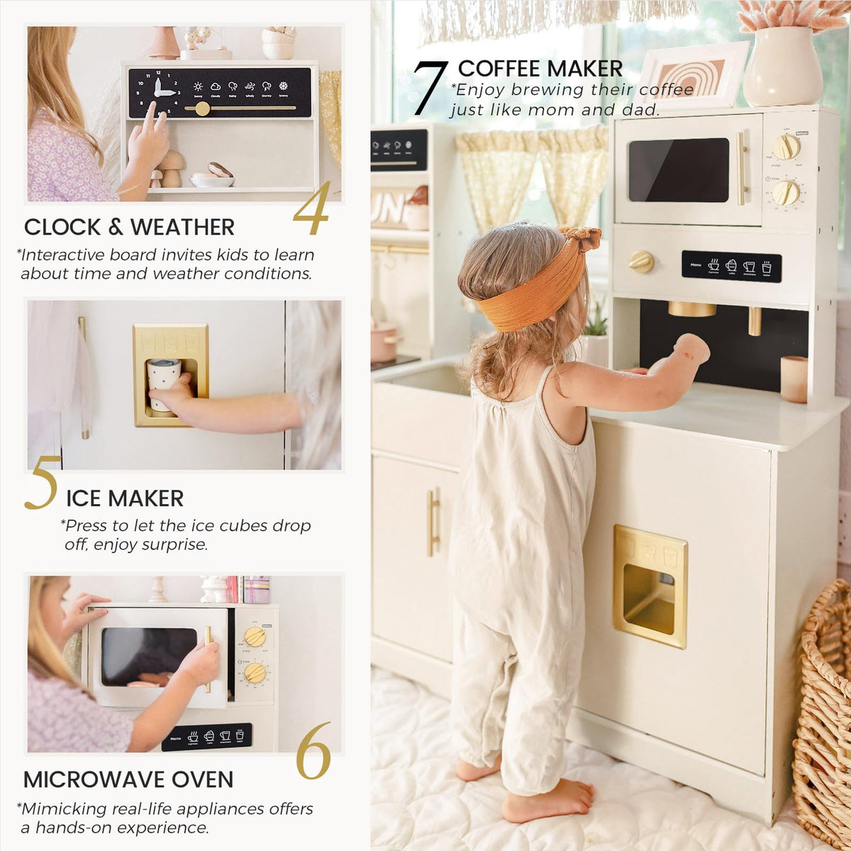 Tiny Land Play Kitchen for Kids – Modern Home Design with Fabric Curtains