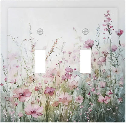 Decorative Switch Plates Wildflower Botanical Watercolor Floral 2 Gang Double Toggle Outlet Light