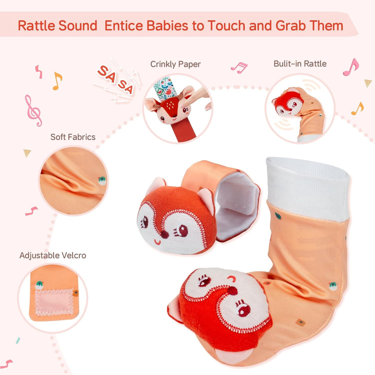 Lovely Animal Wrist Rattles & Sock Toy for Baby Infant 0-6 6-12 Month Old Newborn Soft Toy Hand and