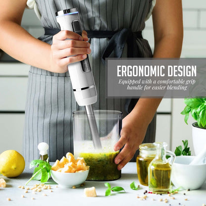 OVENTE Cordless Immersion Hand Blender, Rechargeable Handheld Portable Stick Mixer with 8 Mixing