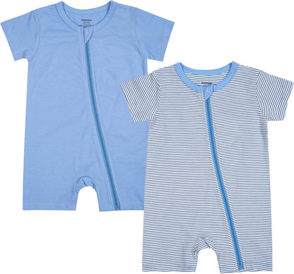 Teach Leanbh Baby Boys or Girls 2 Pack Pajamas Cotton Short Sleeve Zipper Romper Jumpsuits Sleep