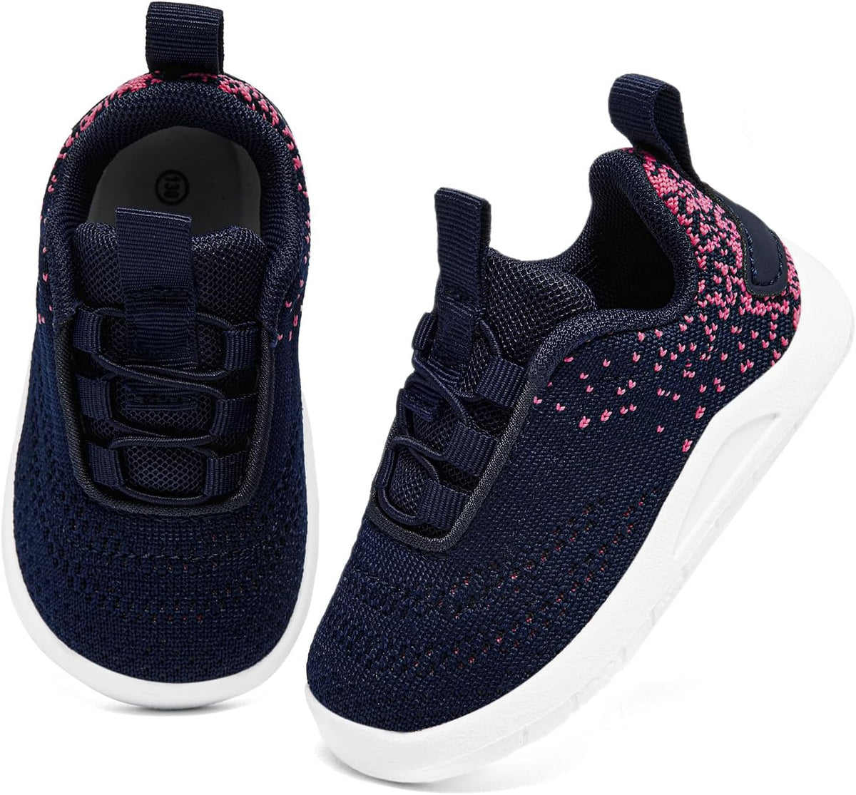 MORENDL Toddler Slip On Sneakers Baby Walking Shoes Non-Slip Breathable Unisex Pink Mesh Lace-Up