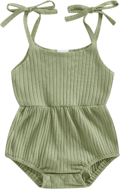 Newborn Infant Baby Girl Romper Ribbed Knit Sleeveless Spaghetti Strap One Piece Jumpsuit Bodysuit