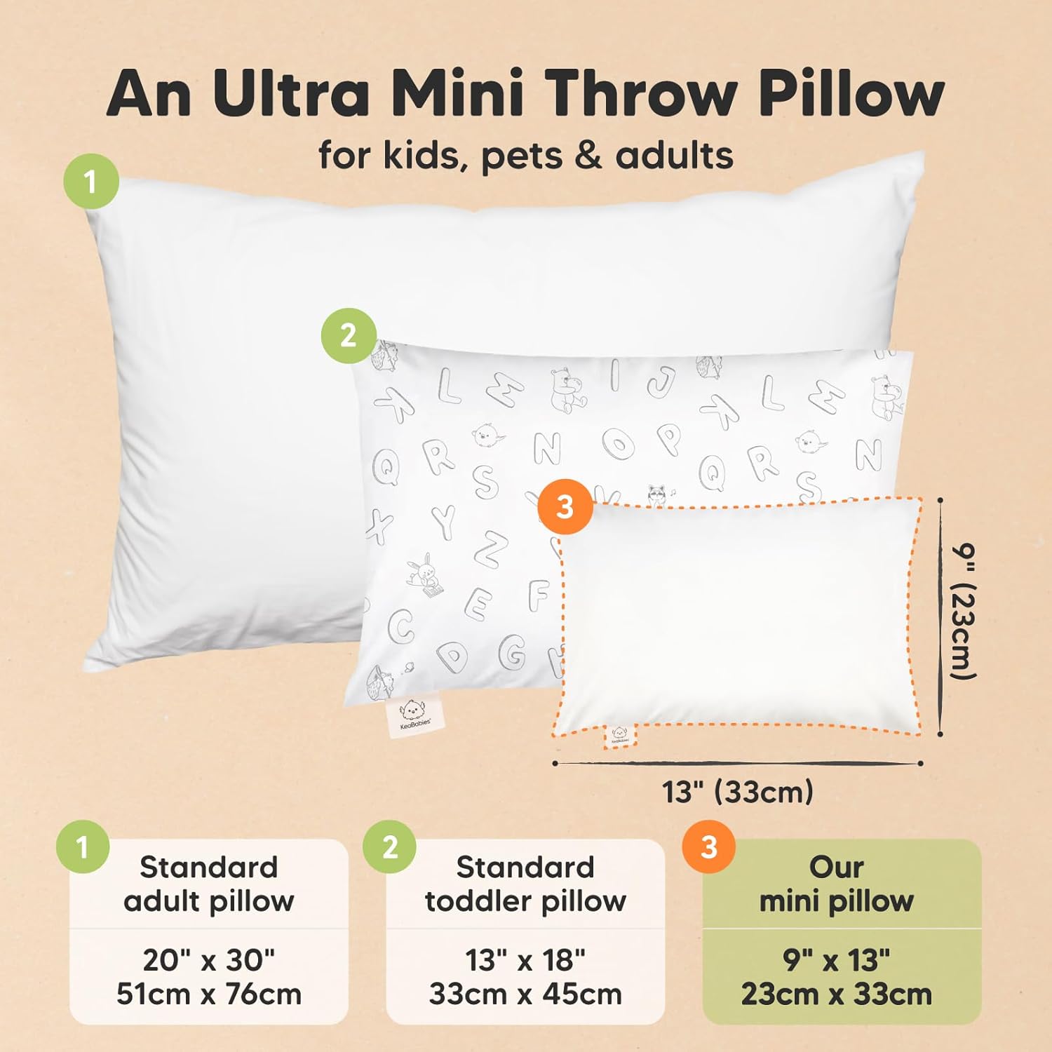 Mini Toddler Pillow with Pillowcase - 9x13 My Little Dreamy Travel Kids Pillow for Sleeping