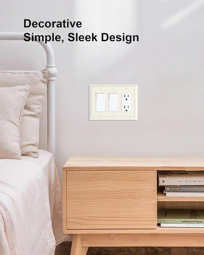 2-Pack Decorative Tripple Decorator Outlet Cover Plate, Durable Natural Bamboo Fiber Light Almond