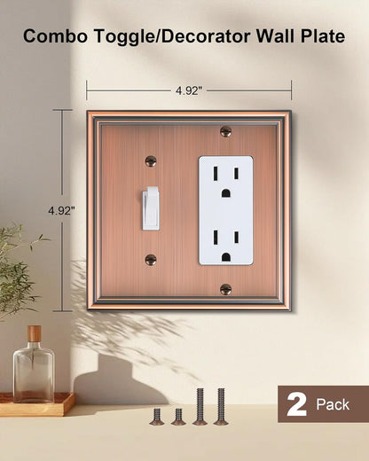 2-Pack Combo Toggle/Decorator Light Switch Cover Plate, Antique Copper Decorative Electrical Outlet