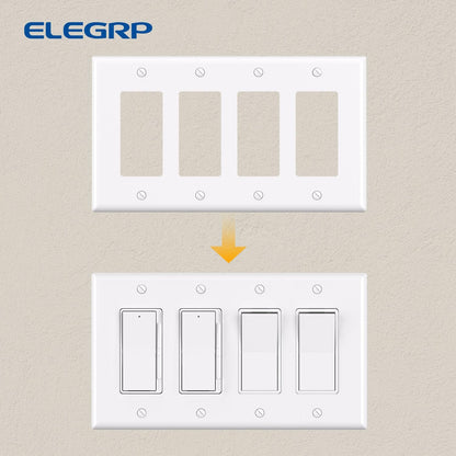 ELEGRP 4-Gang Decorative Wall Plates, Mid-Size 4.88" H x 8.57" L Unbreakable Thermoplastic