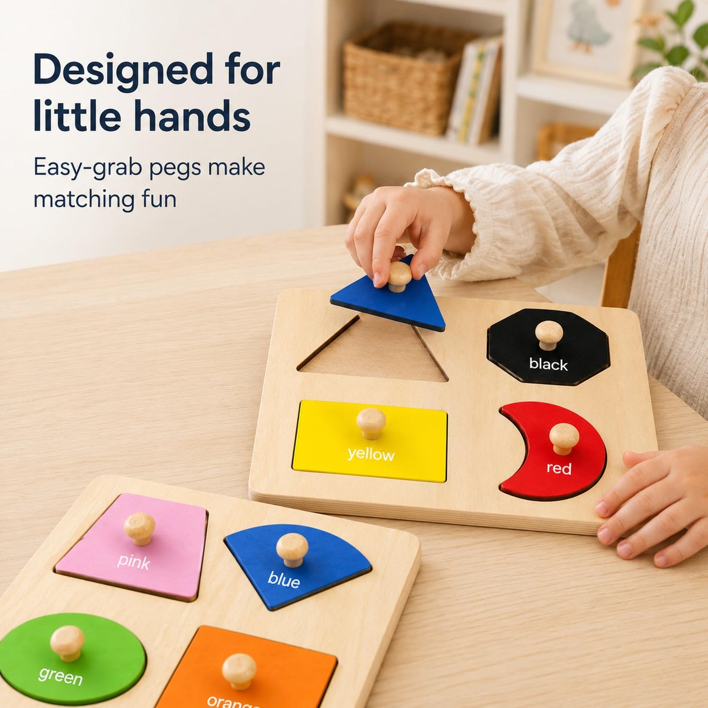 Wooden Shape Color Sorting Puzzle Toys for Toddlers, 4 Pack Montessori Peg Puzzles for Ages 2-4