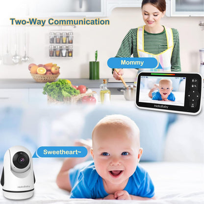 HelloBaby 5 Inch Video Baby Monitor with Camera and Audio, Remote Pan-Tilt-Zoom Camera with Night