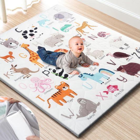 Premium Foam Baby Play Mat 50" x 50" – Removable & Machine Washable Cover, Extra Thick Padding