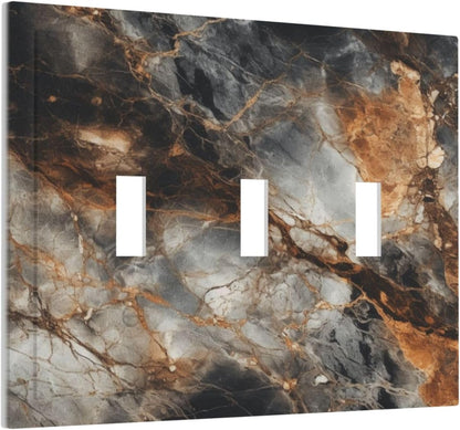 Brown Marble Granite Golden Lines Print Decorative Switch Plates 3 Gang Wall Plate Triple Toggle
