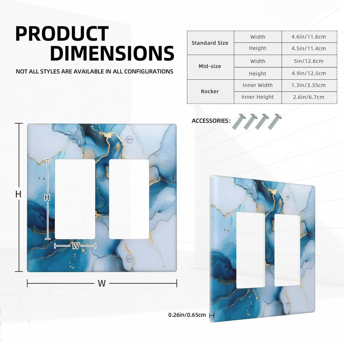 Decorative Outlet Covers Modern Abstract Blue Gold Line Marble 2 Gang Wall Plate Double Rocker Two