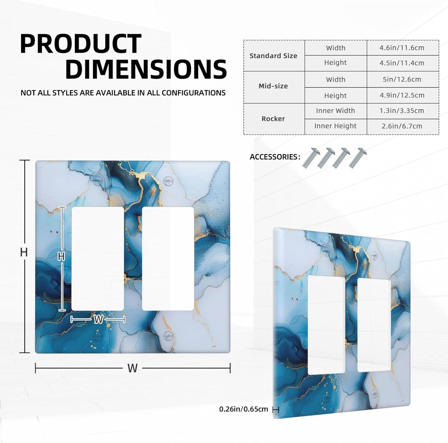 Decorative Outlet Covers Modern Abstract Blue Gold Line Marble 2 Gang Wall Plate Double Rocker Two