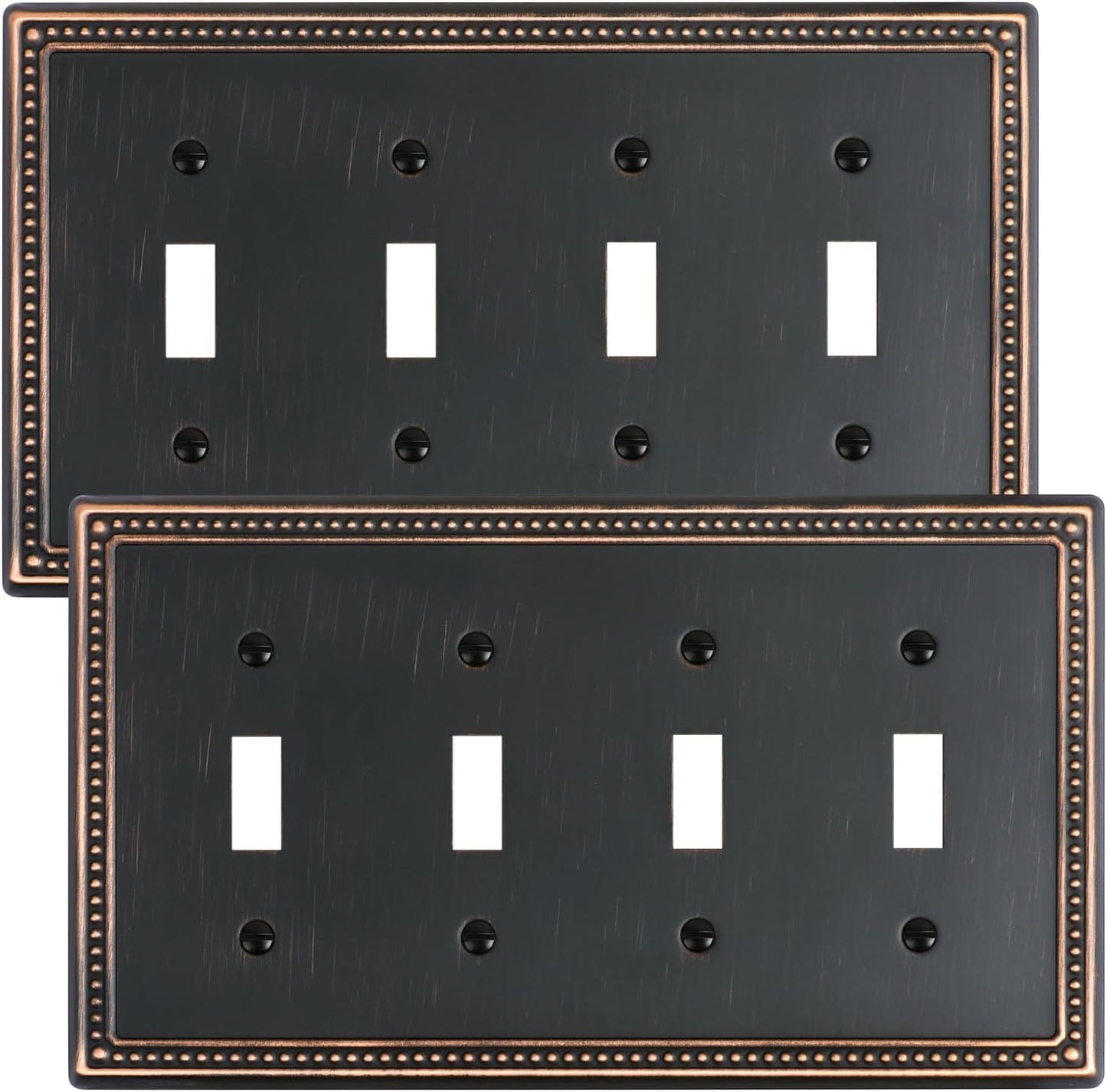 2-Pack Quad Toggle Light Switch Cover Plate, 4 Gang Metal Switch Plate Covers, Aged Bronze Pearls
