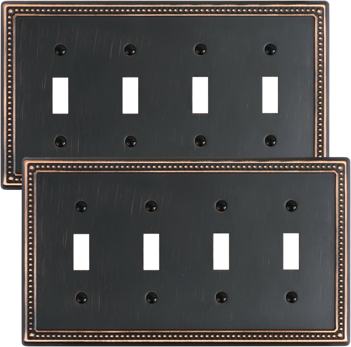 2-Pack Quad Toggle Light Switch Cover Plate, 4 Gang Metal Switch Plate Covers, Aged Bronze Pearls