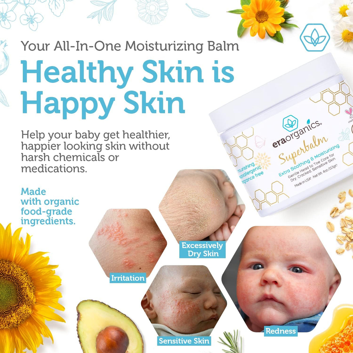 Era Organics Healing Ointment for Babies - USDA Certified Organic Natural Moisturizer Gentle on