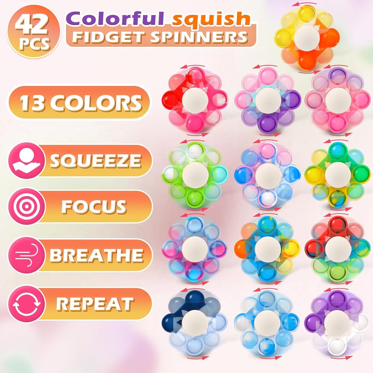 42 PCS Pop Fidget Spinners - Colorful Party Favors for Kids - Sensory Toys for Stress Relief and