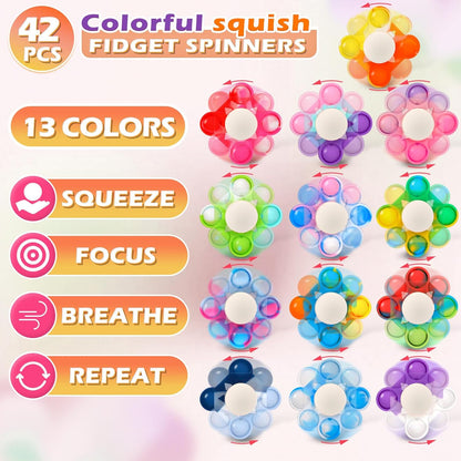 42 PCS Pop Fidget Spinners - Colorful Party Favors for Kids - Sensory Toys for Stress Relief and