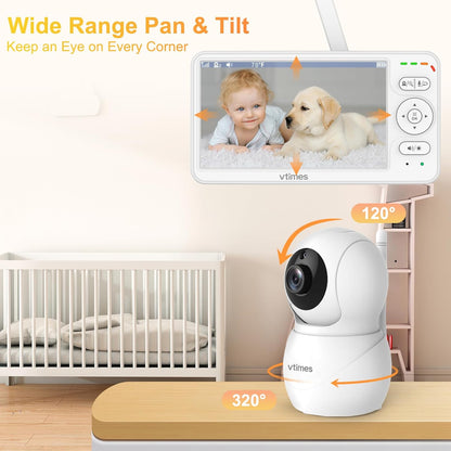 Baby Monitor with Camera and Audio, 6'' IPS Screen with 30-Hour Battery, Baby Monitor No WiFi Night