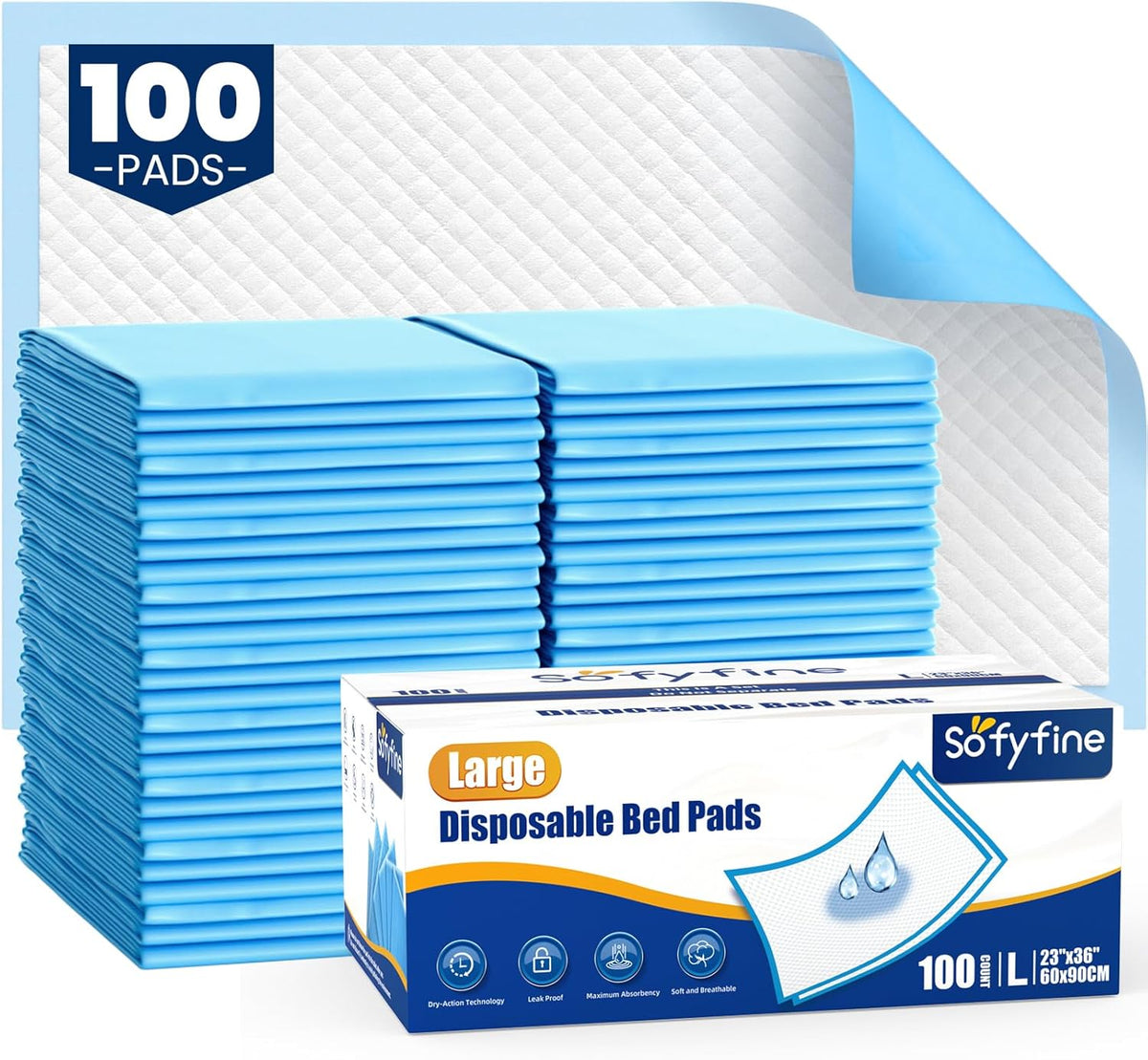 100 Count Disposable Beds Pads,23"x36" Waterproof Adults Incontinence Chucks Underpads,Absorbent