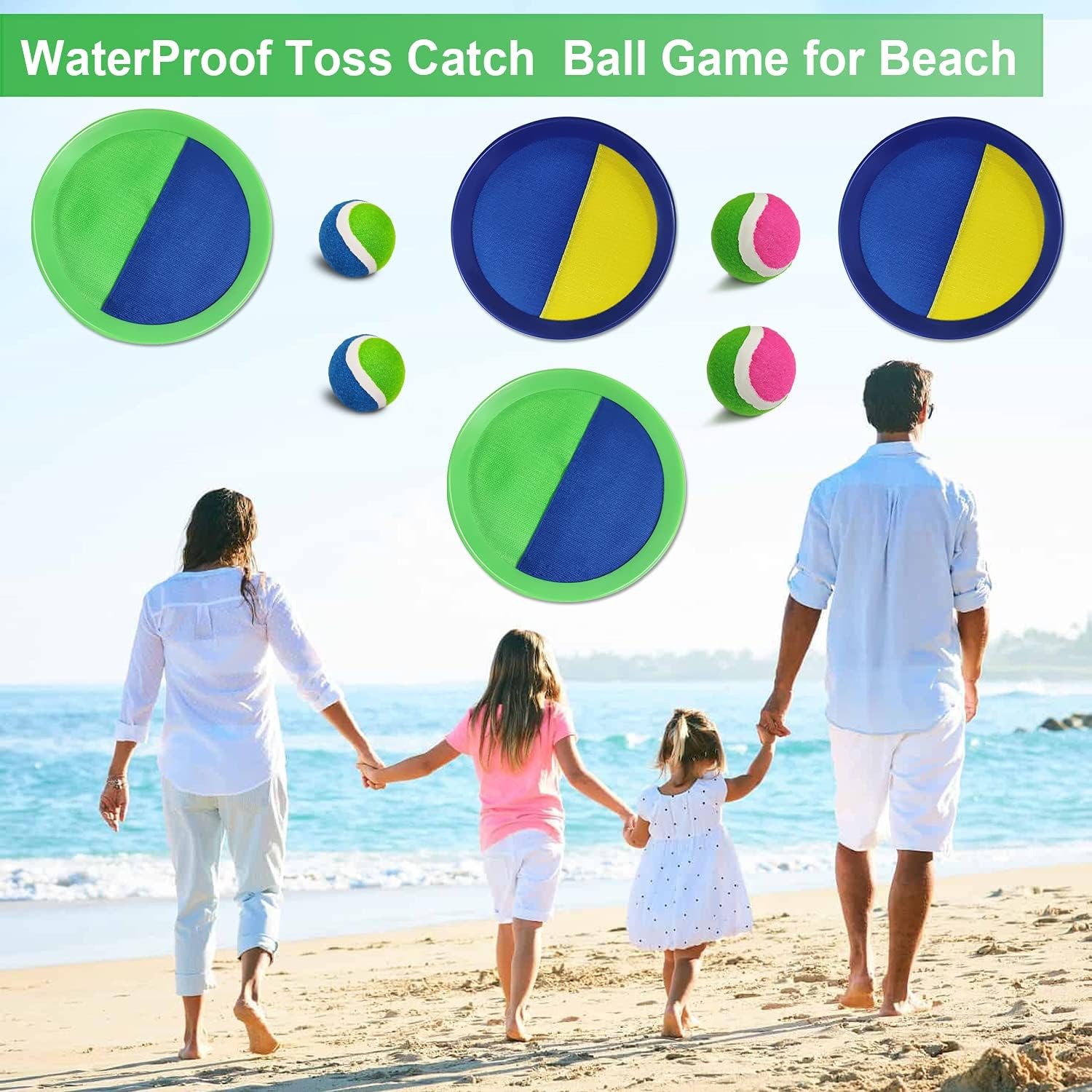 Jalunth Ball Catch Set Game Paddle - Beach Toys Back Yard Pool Outdoor Games Backyard Camping Throw