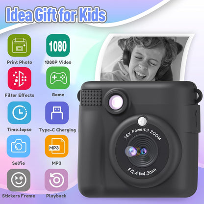 Kids Camera Instant Print, Christmas Birthday Gifts for Kids Age 3-12, Selfie Digital Camera with