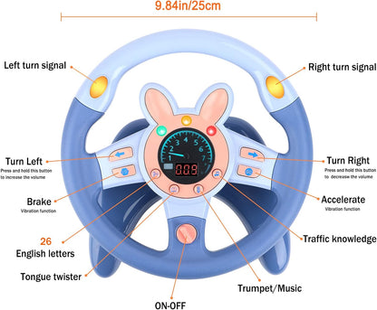 deAO Kids Steering Wheel for Backseat with Key Baby Toys Pretend Driving Simulated Steering Wheel