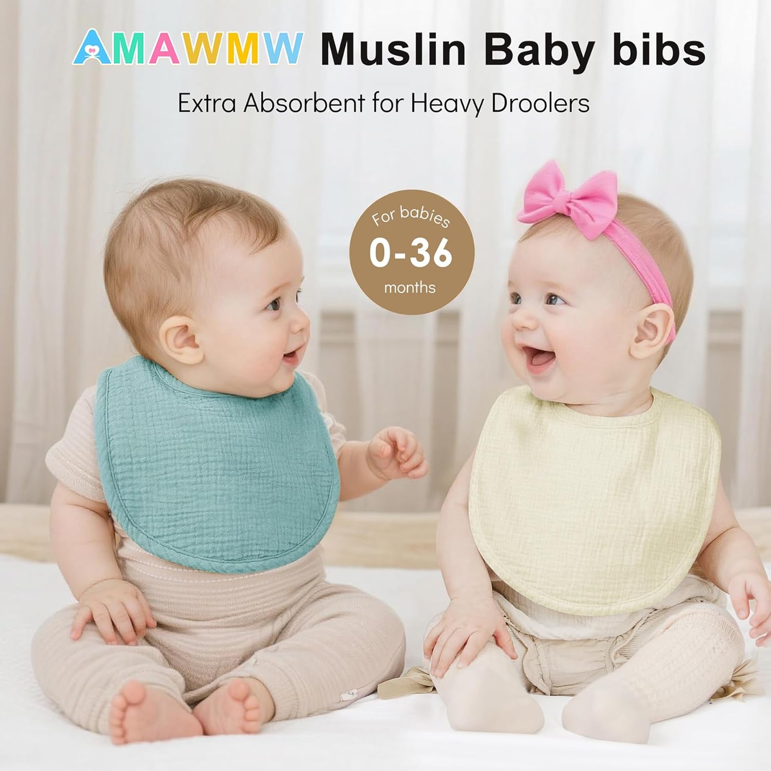 AMAWMW Muslin Baby Bibs for Unisex Boys Girls 6Pack Baby Bandana Drool Bibs Adjustable Newborn Bib