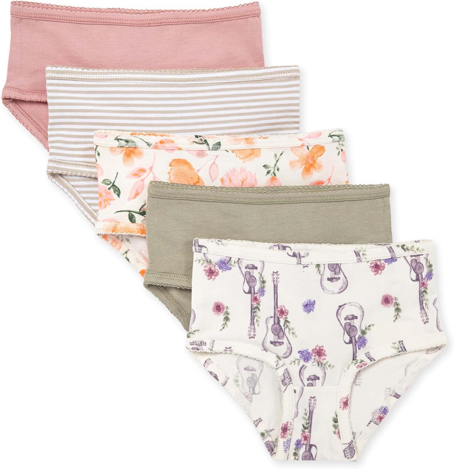 Burt's Bees Baby Toddler Girls' Underwear Set of 5 - Solids, Stripes,Prints, Tag-Free with Sizes