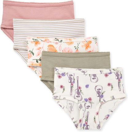 Burt's Bees Baby Toddler Girls' Underwear Set of 5 - Solids, Stripes,Prints, Tag-Free with Sizes