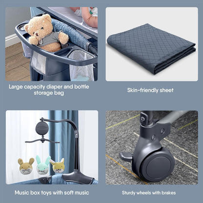 BabyBond Baby Bassinet Bedside Crib, Pack and Play with Sheet, Diaper Changing Table and Music