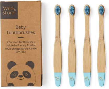 Wild & Stone Organic Baby Bamboo Toothbrushes | 4 Pack | Soft Bristles | 100% Compostable Handle |