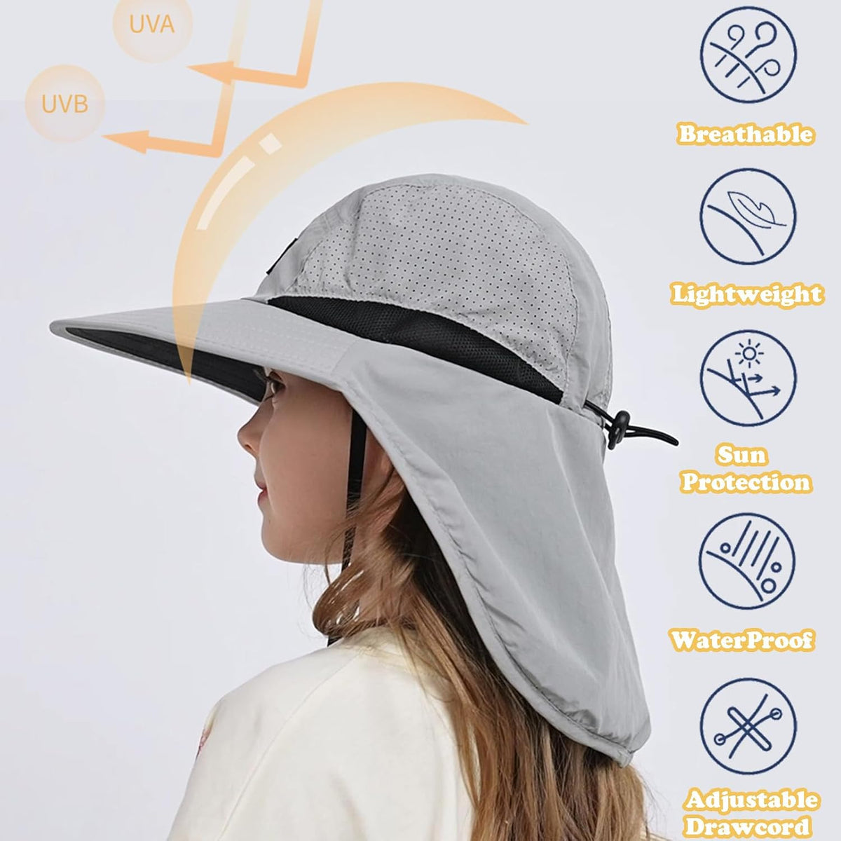 Outdoor Kids Sun Hat with Neck Flap UPF 50+ Quick Dry Beach Hats for Baby Boys Girls Age 2-12 Years