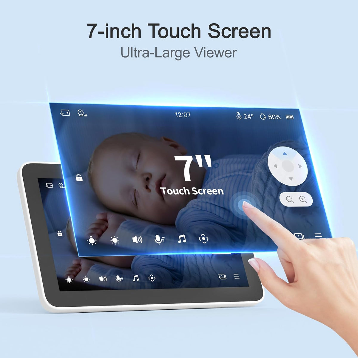 Simsky Video Baby Monitor with 2× 4MP Camera, 7" HD Touch Screen WiFi Smart Audio Monitor, 6X