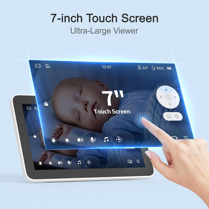 Simsky Video Baby Monitor with 2× 4MP Camera, 7" HD Touch Screen WiFi Smart Audio Monitor, 6X